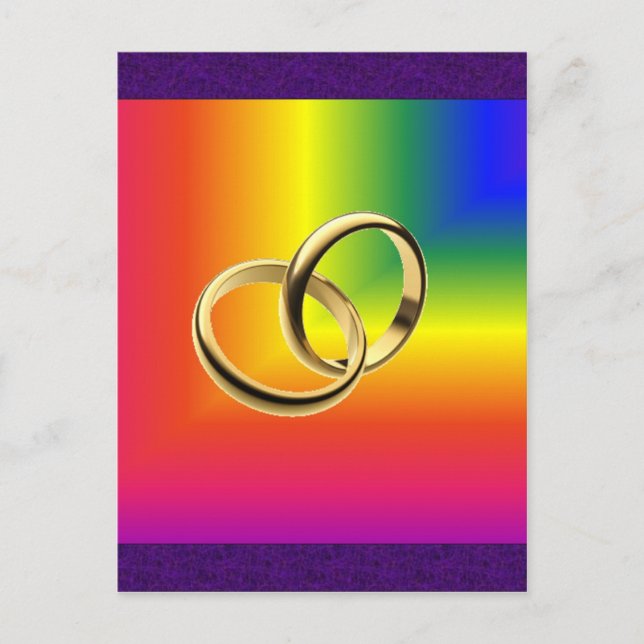 Rainbow Pride with Gold Wedding Bands Postcard (Front)