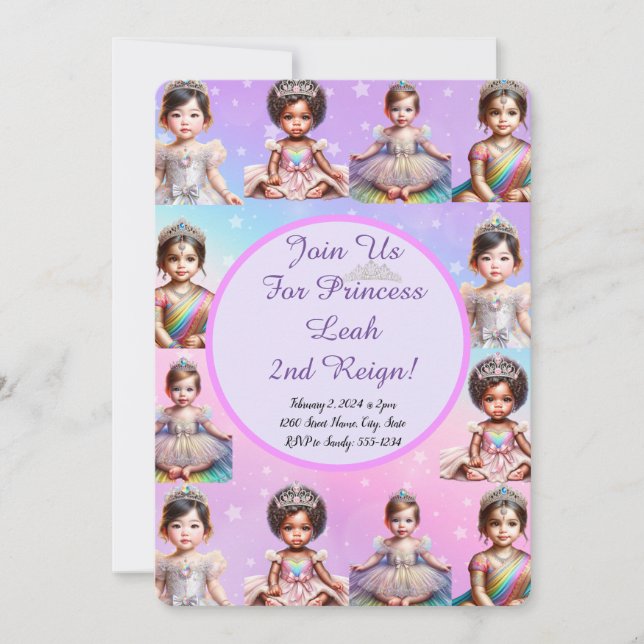 Rainbow Princess Birthday Invitation  (Front)