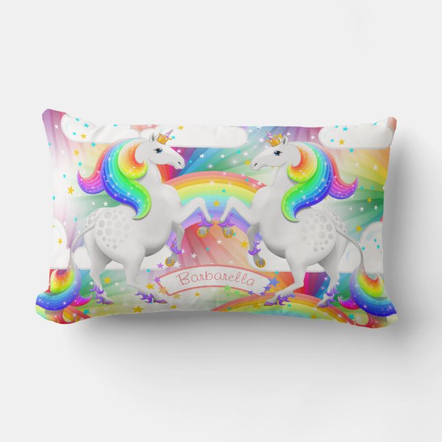 Rainbow Princess Unicorn Starburst Lumbar Cushion (Front)