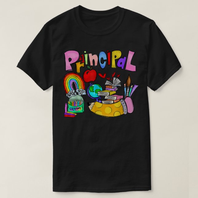 Rainbow Principal Funny School Principal Last Day  T-Shirt (Design Front)