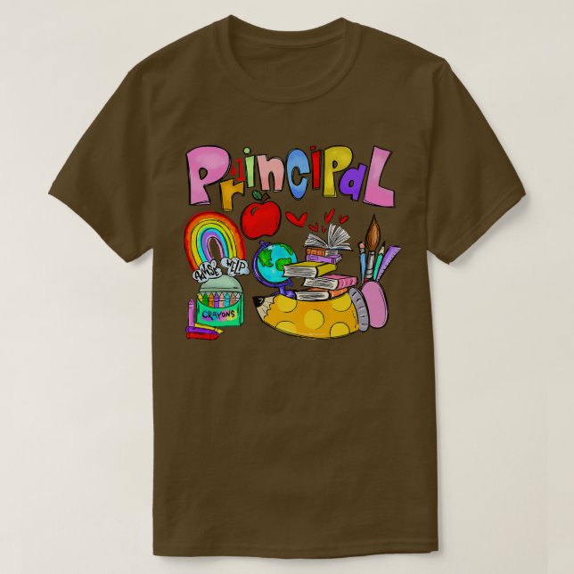 Rainbow Principal Funny School Principal Last Day  T-Shirt (Design Front)
