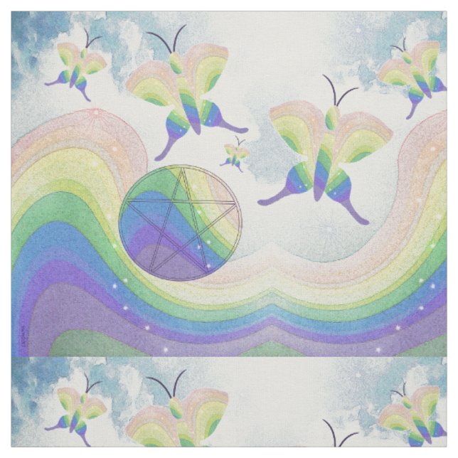 Rainbow Prism Butterfly Pentacle Fabric (Swatch)
