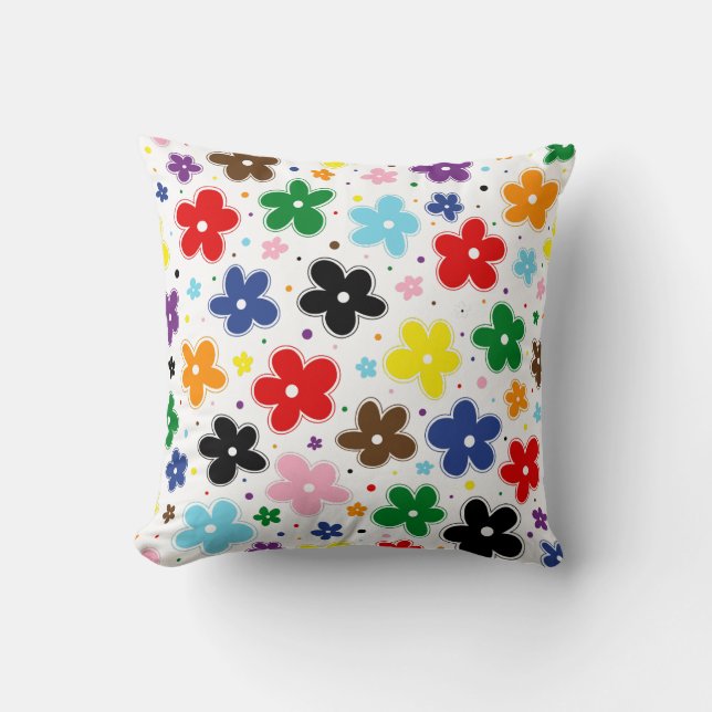 Rainbow Progress Pride Flag Flowers Doodle Quasar  Cushion (Front)