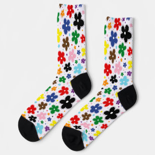 Rainbow Progress Pride Flag Flowers Doodle Quasar Socks
