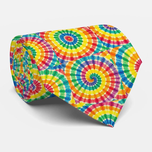 Rainbow Psychedelic Tie Dye Neck Tie (Rolled)