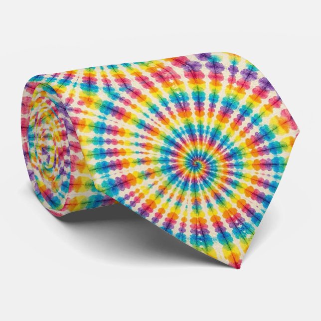 Rainbow Psychedelic Tie Dye Neck Tie (Rolled)