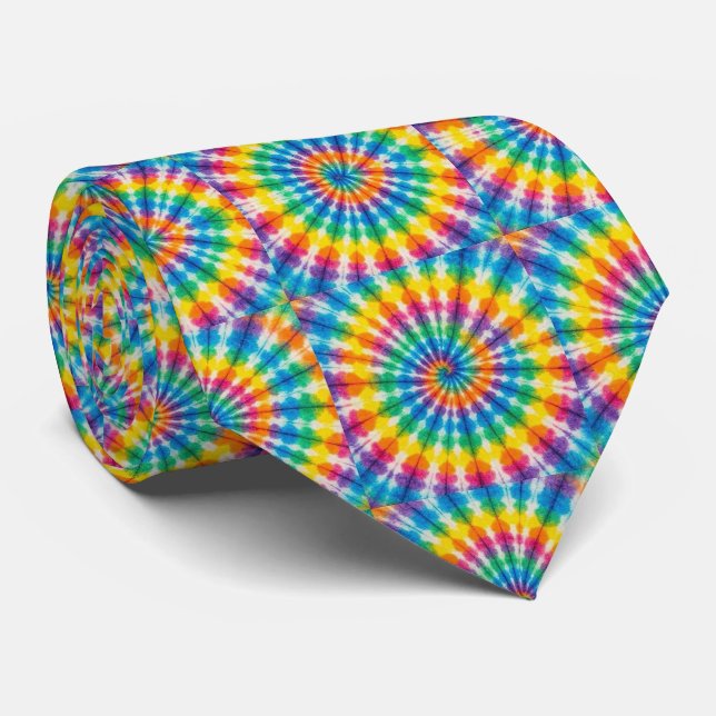 Rainbow Psychedelic Tie Dye Neck Tie (Rolled)