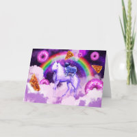 Rainbow pug in space riding a unicorn