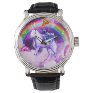 Rainbow pug in space riding a unicorn              watch