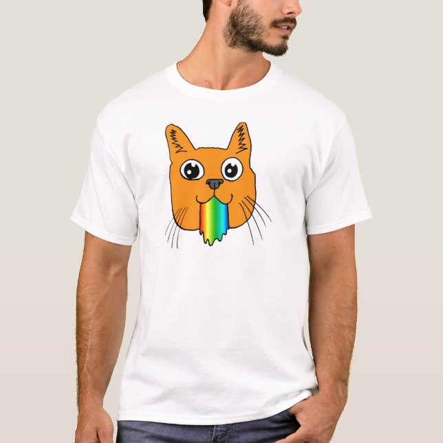 Rainbow Puke Cat Cartoon Hand-drawn T-Shirt (Front)