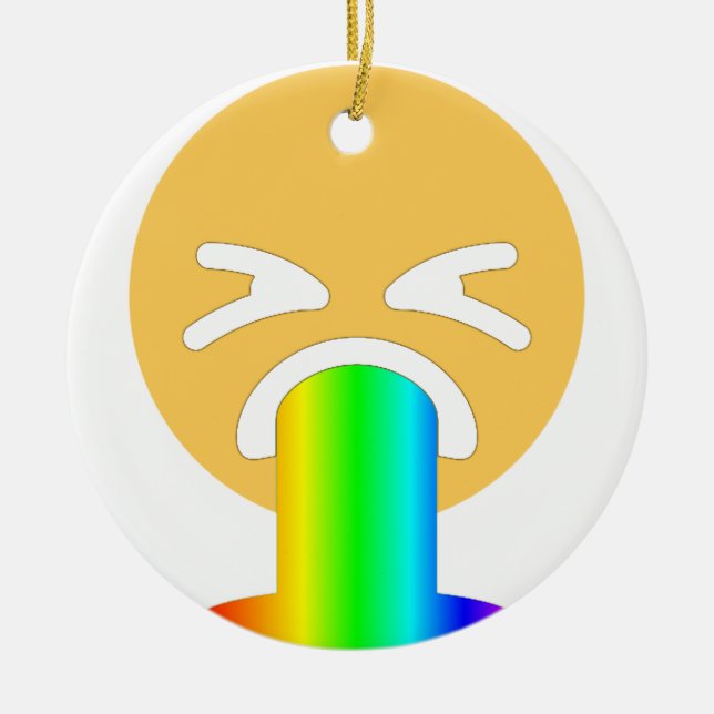 rainbow puke emoji ceramic ornament (Front)