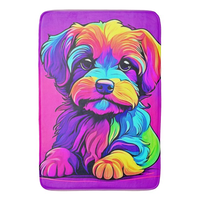 Rainbow Puppy Artwork Bath Mat (Front Vertical)