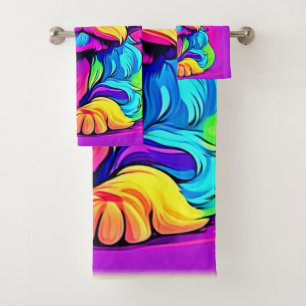 Rainbow Puppy Artwork Bath Towel Set