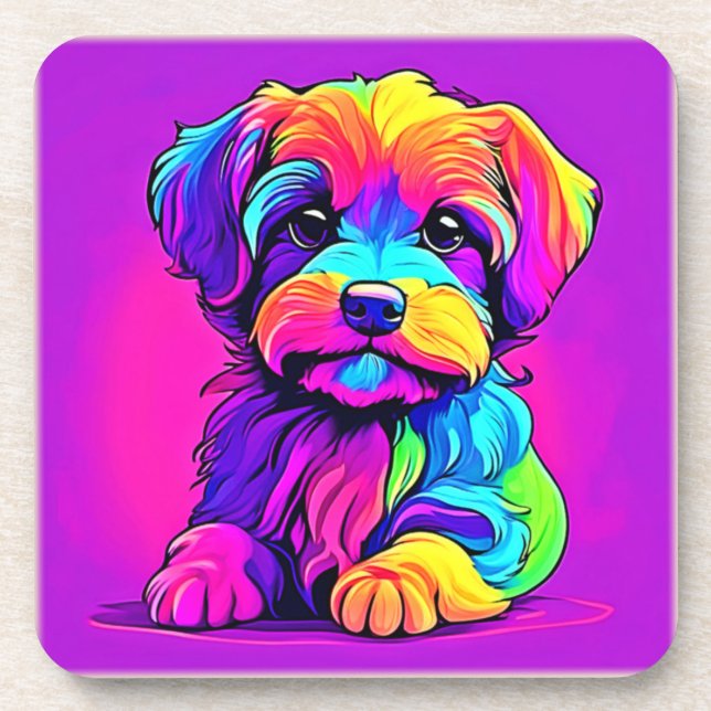 Rainbow Puppy Artwork Coaster (Front)