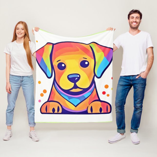 Rainbow Puppy Love Fleece Blanket (In Situ)
