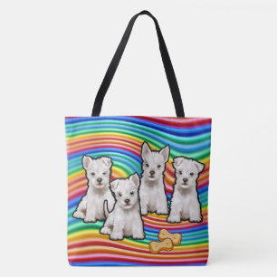 Rainbow pups large Tote Bag.