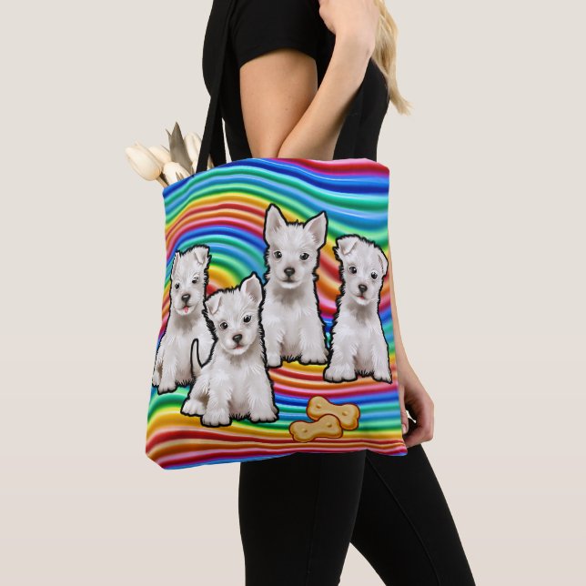 Rainbow pups medium Tote Bag. (Close Up)