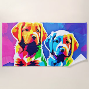 Rainbow Pups: Playful Duo Beach Towel