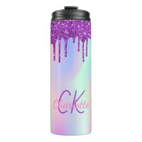Rainbow purple glitter drips holographic monogram
