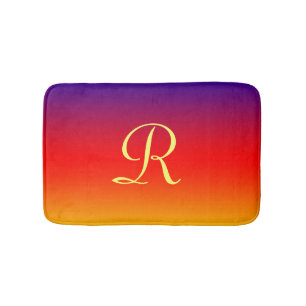 Rainbow Purple Orange Red Yellow Monogram Plush Bath Mat