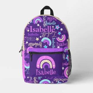 Rainbow purple pink yellow stars name Isabelle Printed Backpack