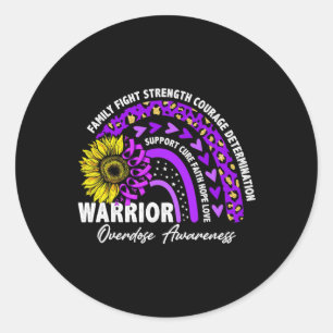 Rainbow Purple Ribbon Overdose Awareness Classic Round Sticker