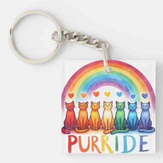 Rainbow Purride Cat Digital Art Key Ring