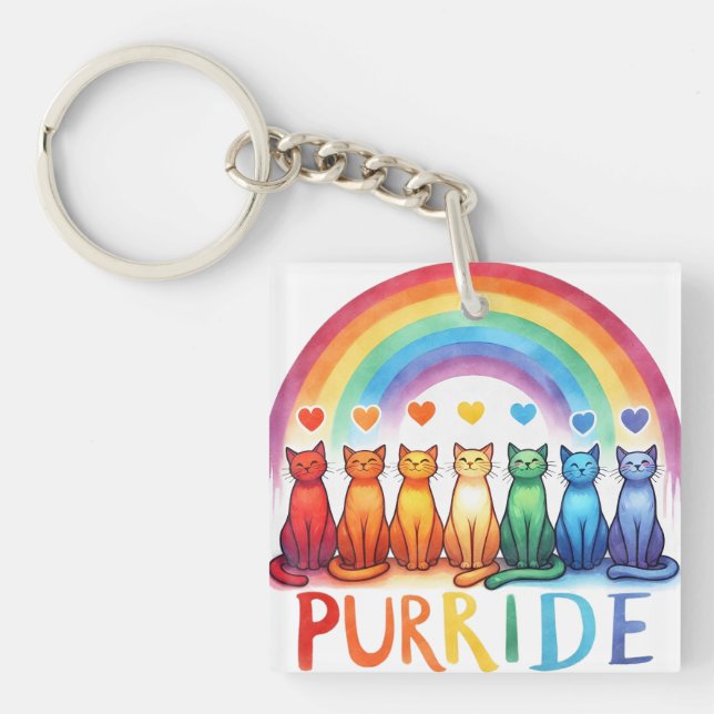 Rainbow Purride Cat Digital Art Key Ring (Front)