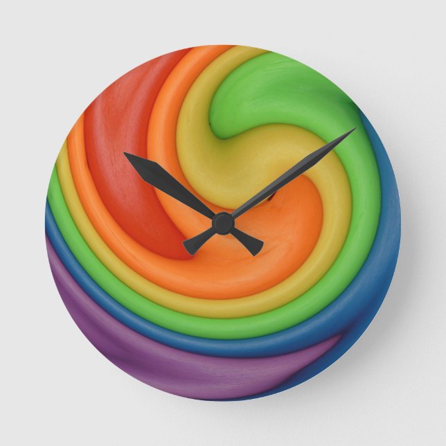 Rainbow Putty Swirl Candy Colours Round Clock (Front)