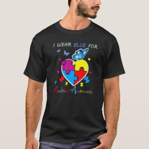 Rainbow Puzzle Heart Butterfly Blue For Autism Awa T-Shirt