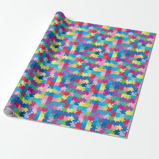 Rainbow Puzzle Pattern Autism Awareness Wrapping Paper