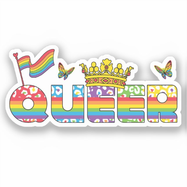 Rainbow Queer Crown with Flag and Butterflies (Front)