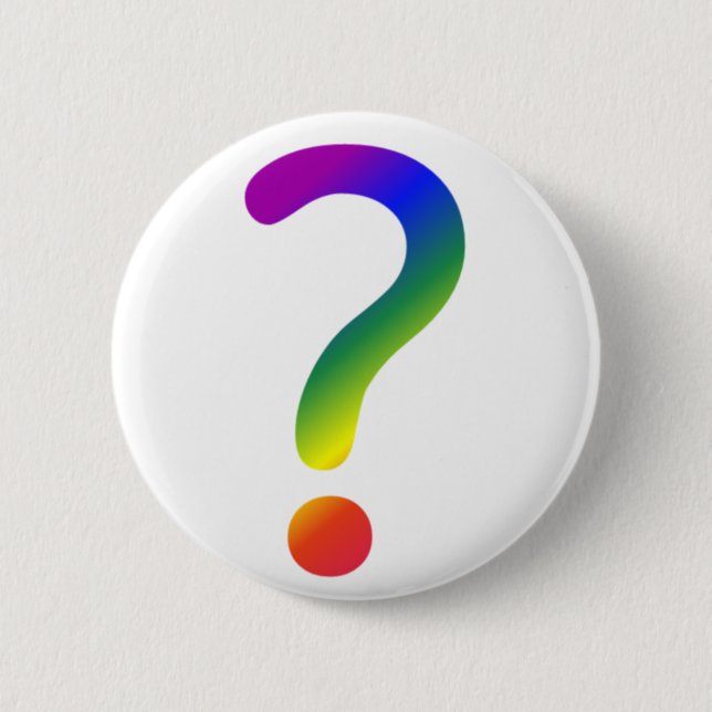 Rainbow question mark 6 cm round badge (Front)