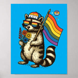 Rainbow Racoon Flower Parade Cute Animal Poster