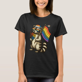 Rainbow Racoon Flower Parade Cute Animal T-Shirt