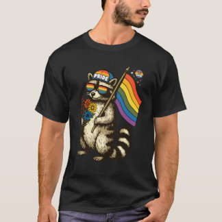 Rainbow Racoon Flower Parade Cute Animal T-Shirt