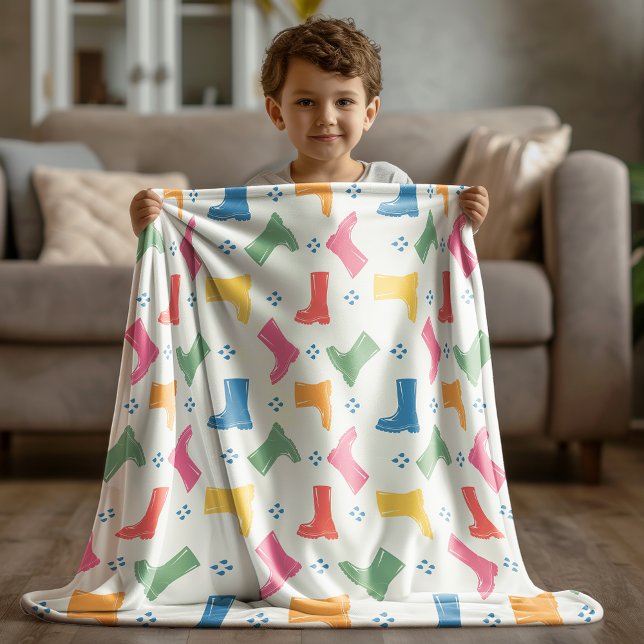Rainbow Rain Boots Rainy Day Parade Collection Fleece Blanket (Creator Uploaded)