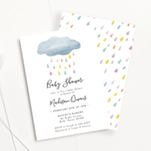 Rainbow Rain Cloud Watercolor Baby Shower Invitation