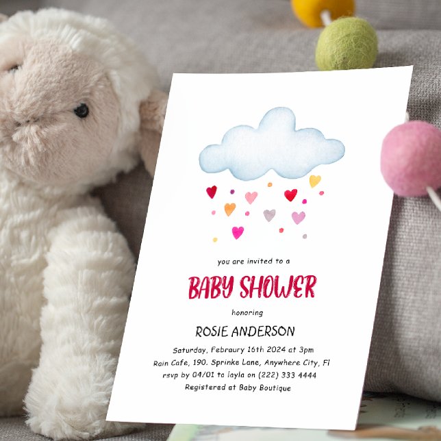 Rainbow Rain Clouds & Hearts Baby Shower Invitation (Creator Uploaded)