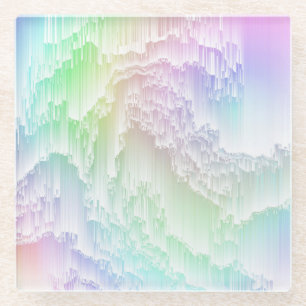 Rainbow Rain Glitch Glass Coaster