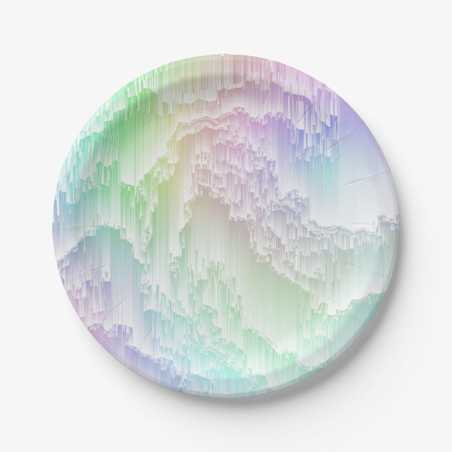 Rainbow Rain Glitch Paper Plate (Front)