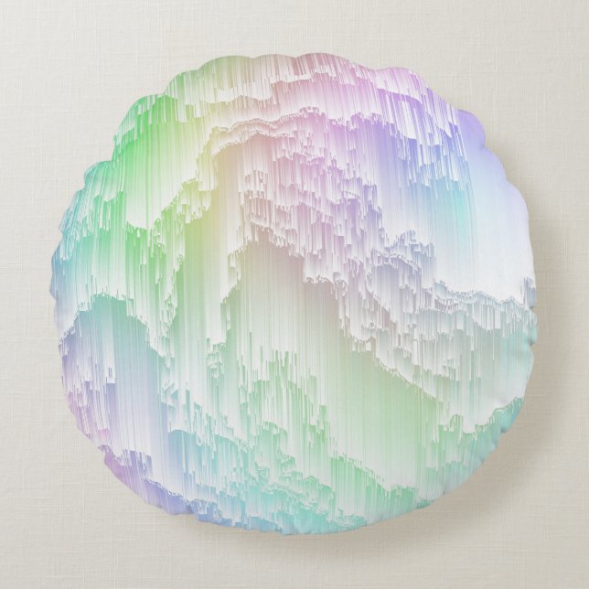Rainbow Rain Glitch Round Cushion (Front)