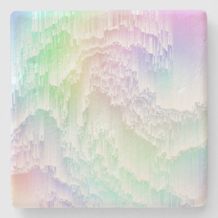 Rainbow Rain Glitch Stone Coaster