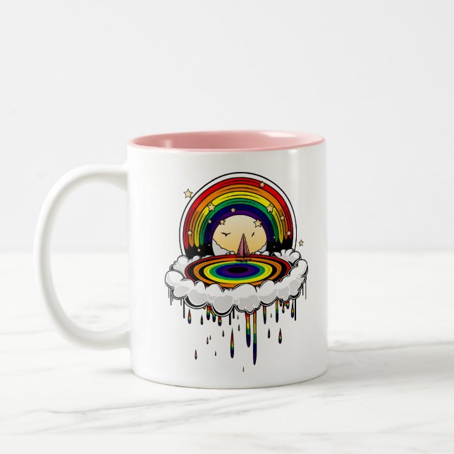 Rainbow Rain Two-Tone Coffee Mug (Left)