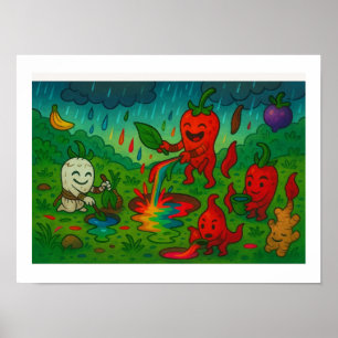 Rainbow Rain — Whimsical Food Character Poster