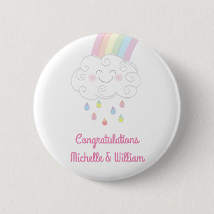 Rainbow Raindrop Baby Shower Sprinkle 6 Cm Round Badge