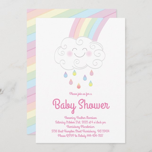 Rainbow Raindrop Baby Shower Sprinkle Invitation (Front/Back)