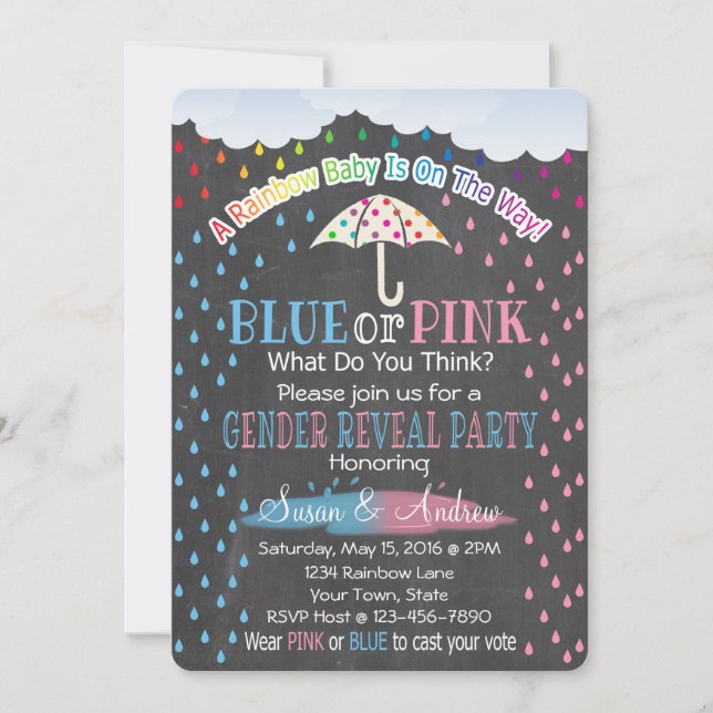Rainbow Raindrops Gender Reveal Invitation (Front)