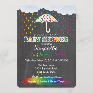 Rainbow Raindrops Twin Baby Shower Invitation