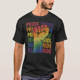 Rainbow Raised Fist Gay Pride Flag Support Resist T-Shirt
